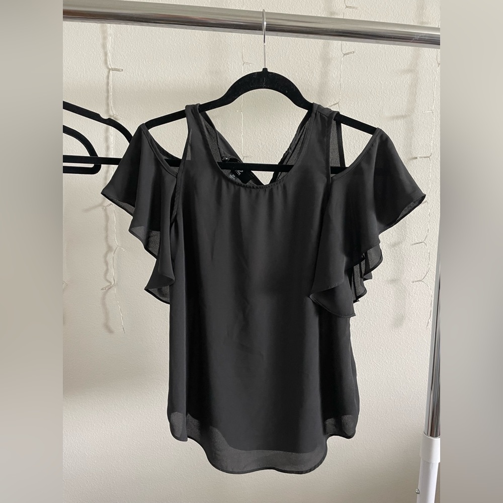 black open shoulder top